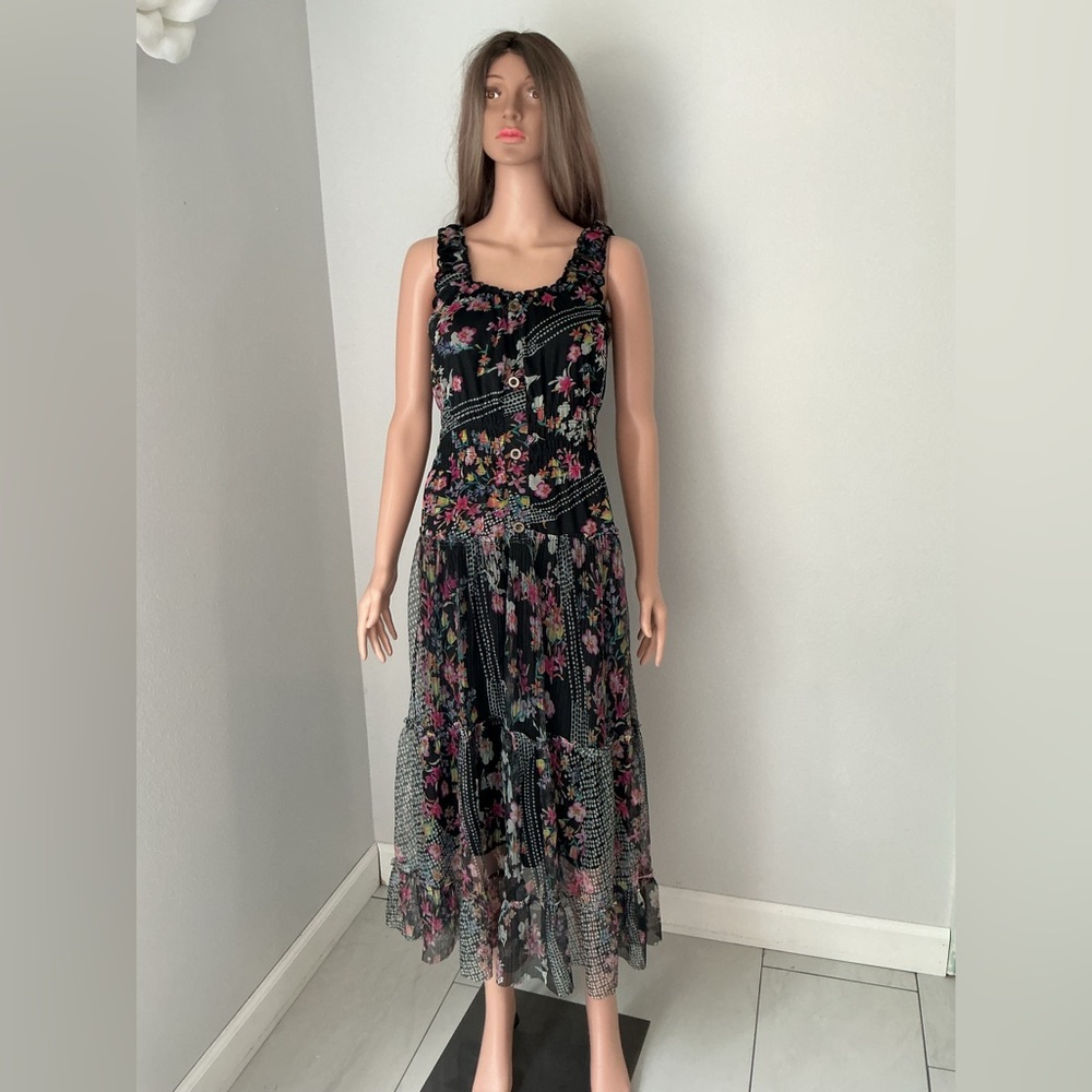 Lapis Black Maxi Dress With Floral Accents